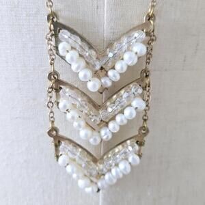 Freshwater Pearl Gold Tone Chevron Beaded Pendant Necklace